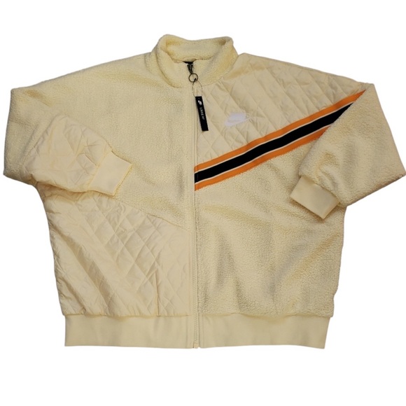 Nike sports cream sherpa full zip quilted oversized patchwork jacket Size M - Picture 5 of 13